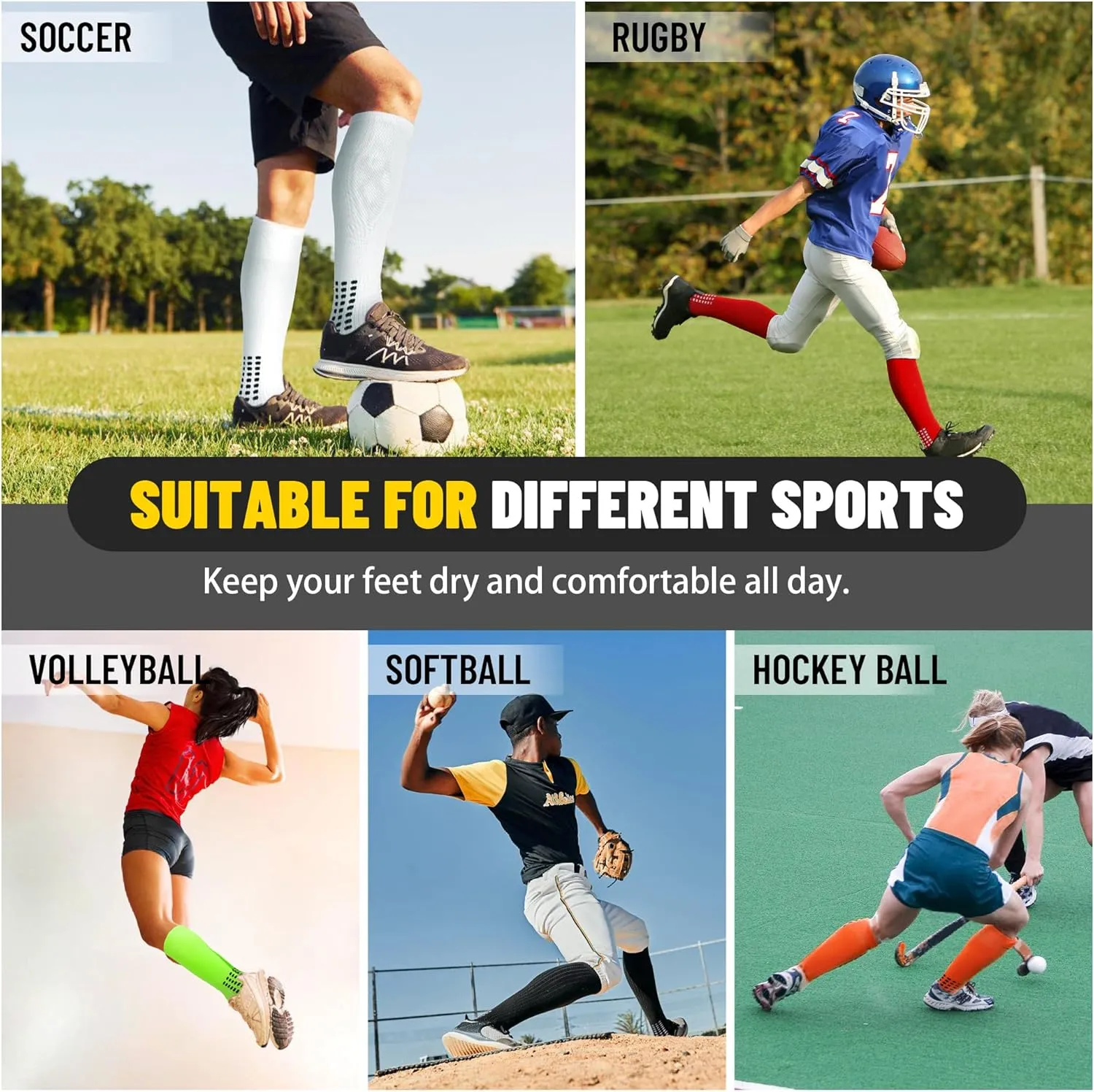 3 Pairs Grip Soccer Socks Men Cushioned Non Slip Football Basketball Sports Socks Knee High Long Socks