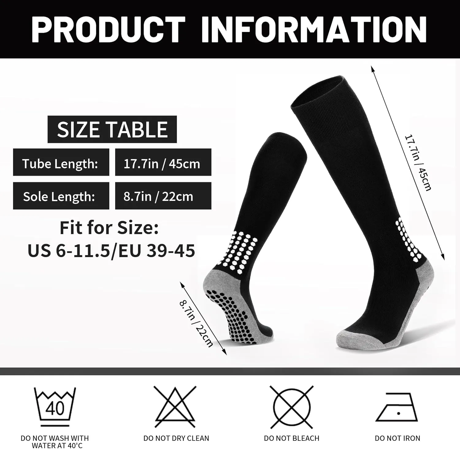 3 Pairs Grip Soccer Socks Men Cushioned Non Slip Football Basketball Sports Socks Knee High Long Socks
