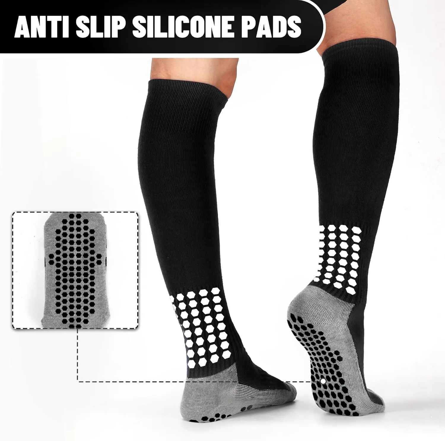 3 Pairs Grip Soccer Socks Men Cushioned Non Slip Football Basketball Sports Socks Knee High Long Socks