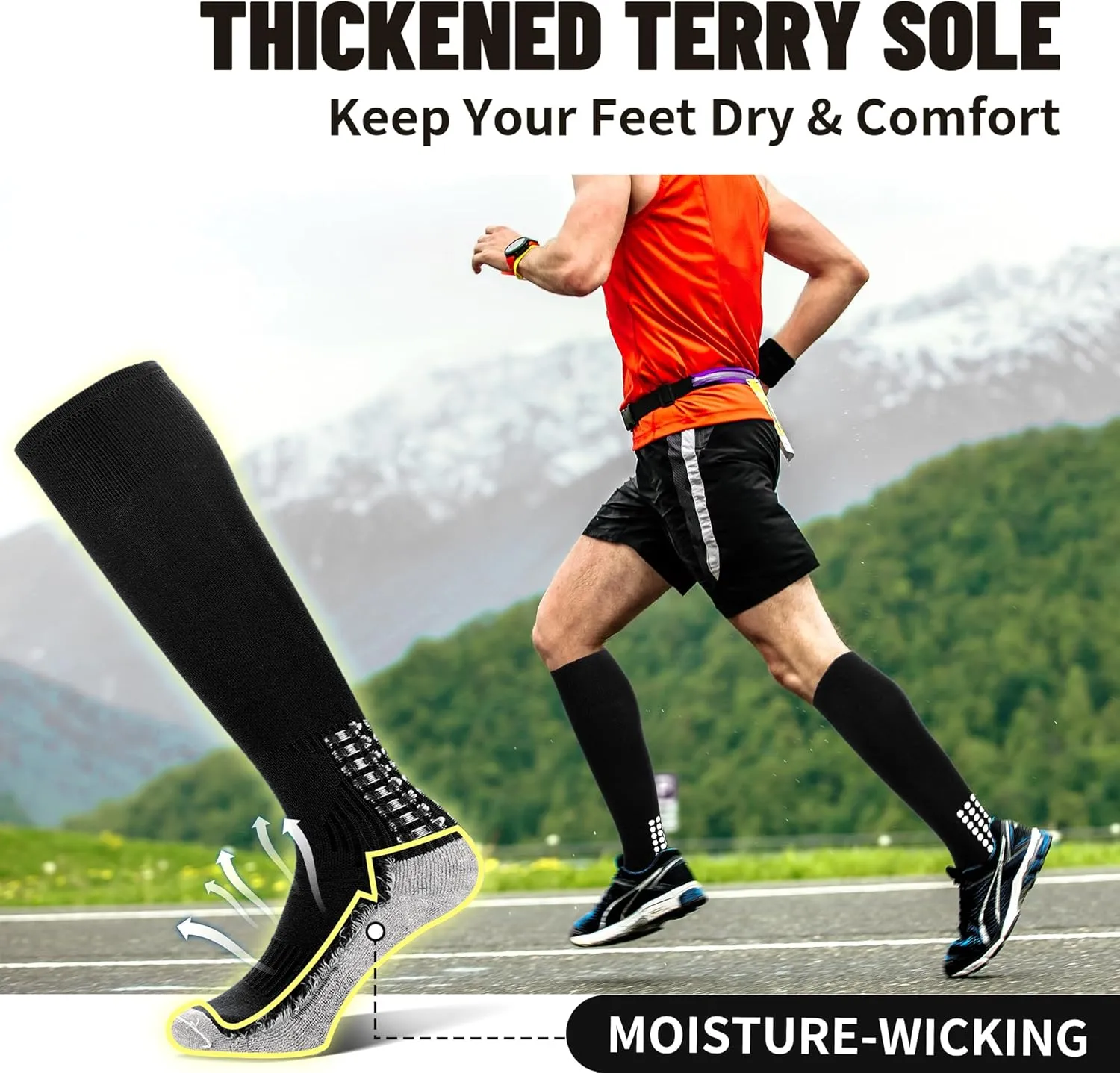 3 Pairs Grip Soccer Socks Men Cushioned Non Slip Football Basketball Sports Socks Knee High Long Socks