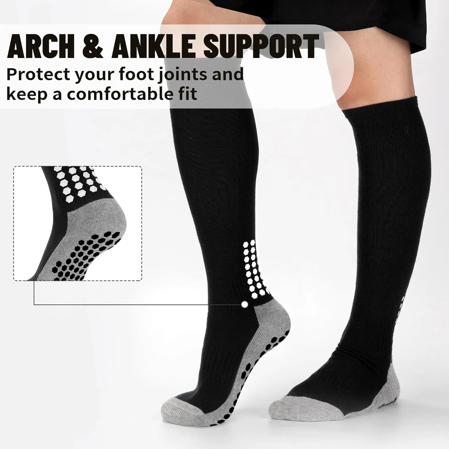 3 Pairs Grip Soccer Socks Men Cushioned Non Slip Football Basketball Sports Socks Knee High Long Socks