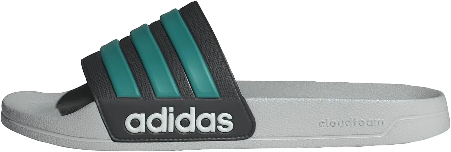 adidas Unisex Adilette Shower Slide Sandal, Black/Pure Teal/Grey, 14 US Men