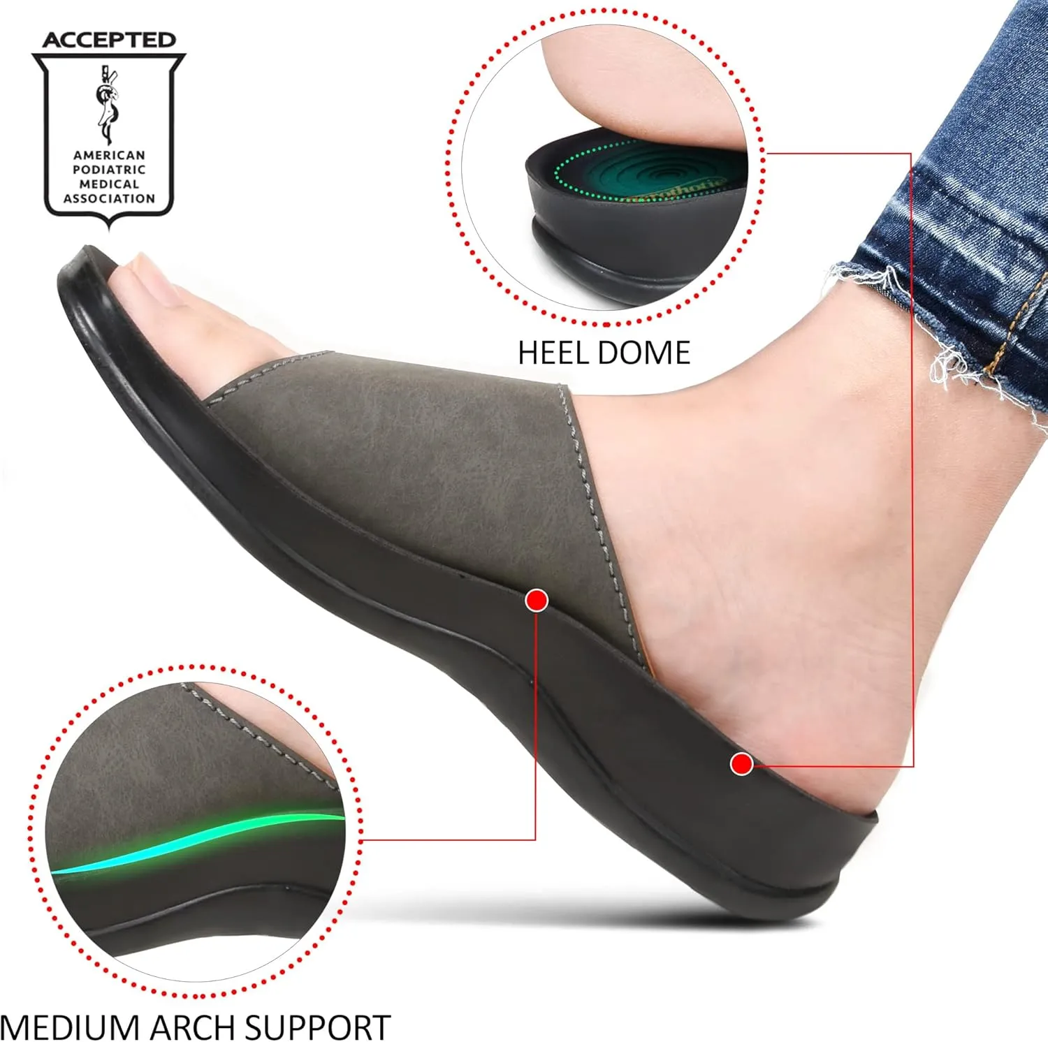AEROTHOTIC Stylish Adjustable Strap with Hook and Loop Open Toe Comfort Slides for Women