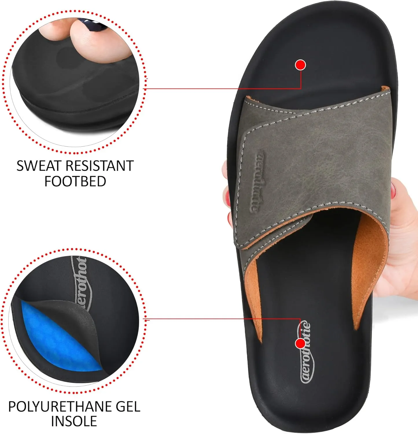 AEROTHOTIC Stylish Adjustable Strap with Hook and Loop Open Toe Comfort Slides for Women
