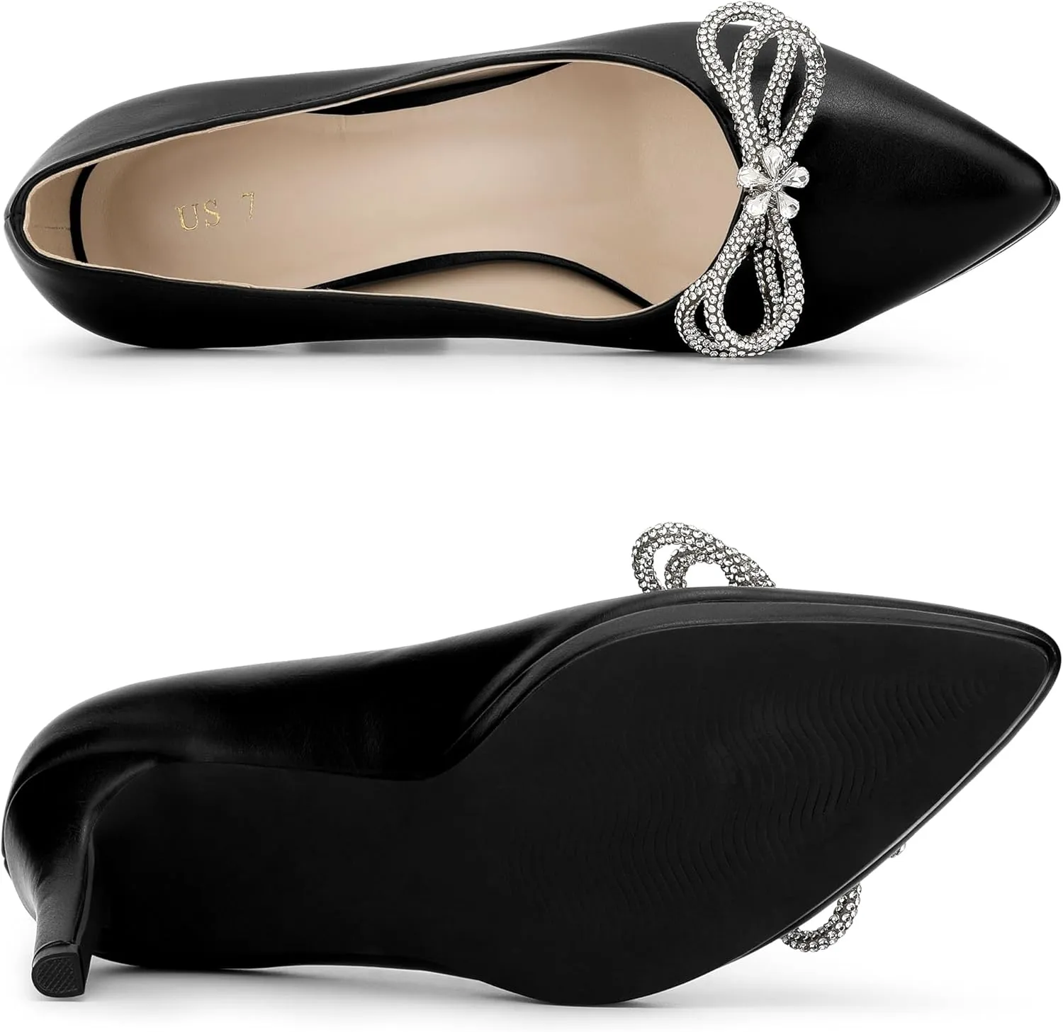 Allegra K Women's Pump Stiletto Heel Platform Rhinestone Bow Pointed Toe Pumps