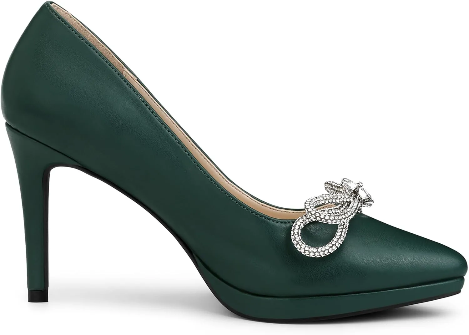 Allegra K Women's Pump Stiletto Heel Platform Rhinestone Bow Pointed Toe Pumps