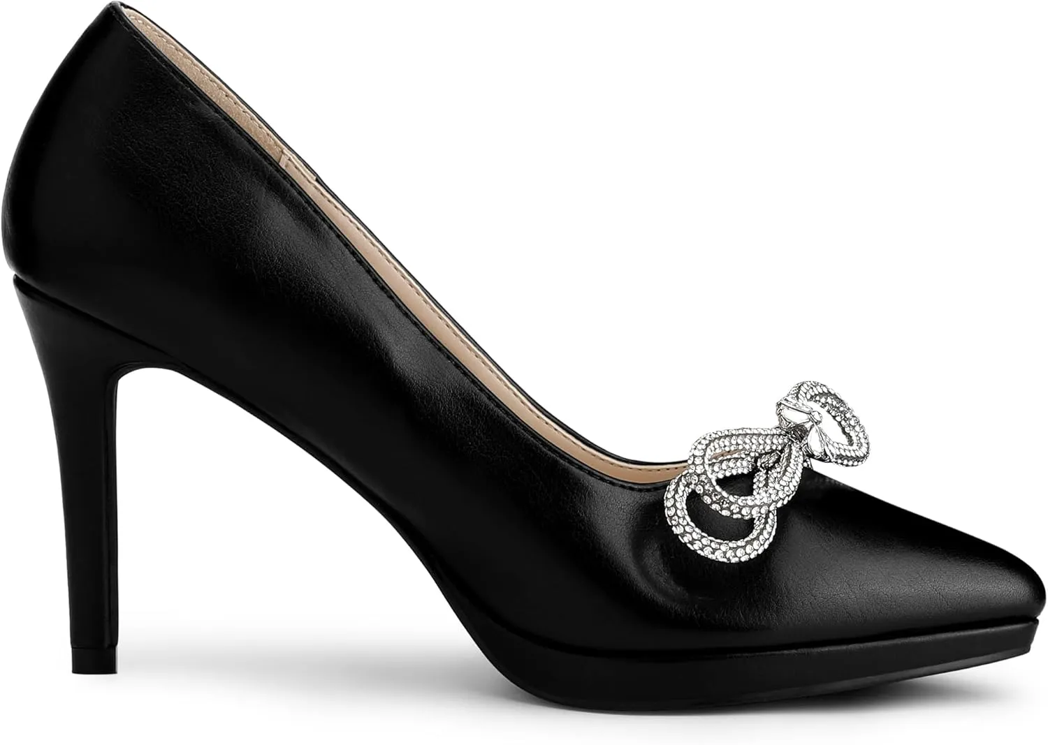 Allegra K Women's Pump Stiletto Heel Platform Rhinestone Bow Pointed Toe Pumps