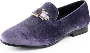 Amali Tiago- The Original Men's Faux Velvet Slip On Loafer with Jeweled Bit and Matching Piping - Mens Smoking Slip On Shoes - Formal Tuxedo Dress Shoe Loafers for Men