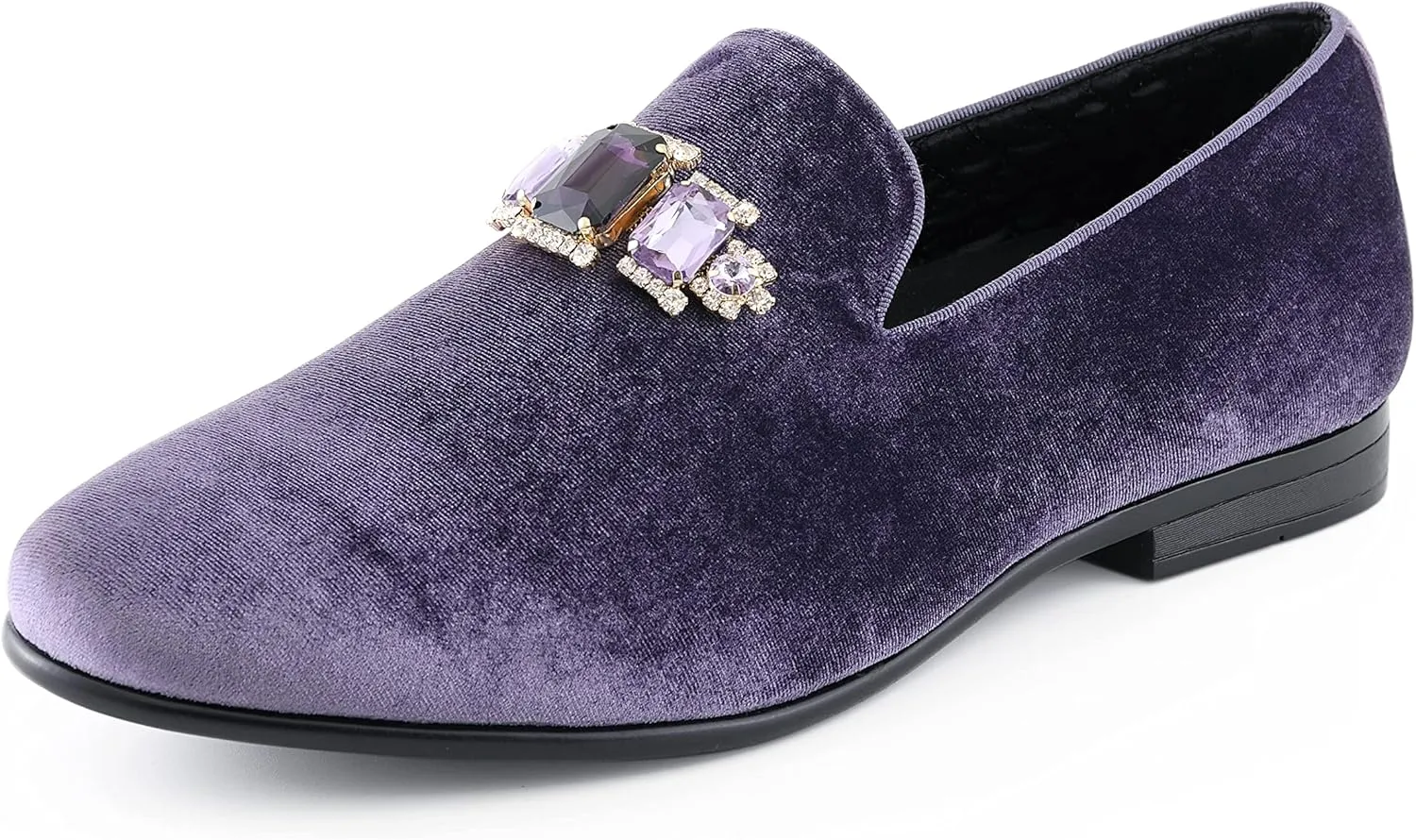Amali Tiago- The Original Men's Faux Velvet Slip On Loafer with Jeweled Bit and Matching Piping - Mens Smoking Slip On Shoes - Formal Tuxedo Dress Shoe Loafers for Men
