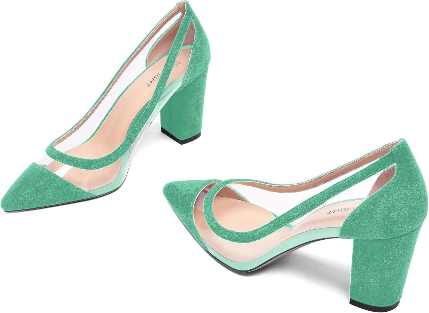 AMBELIGHT Womens Dress Slip On Suede Office Pointed Toe Block High Heel Pumps Shoes 3.3 Inch