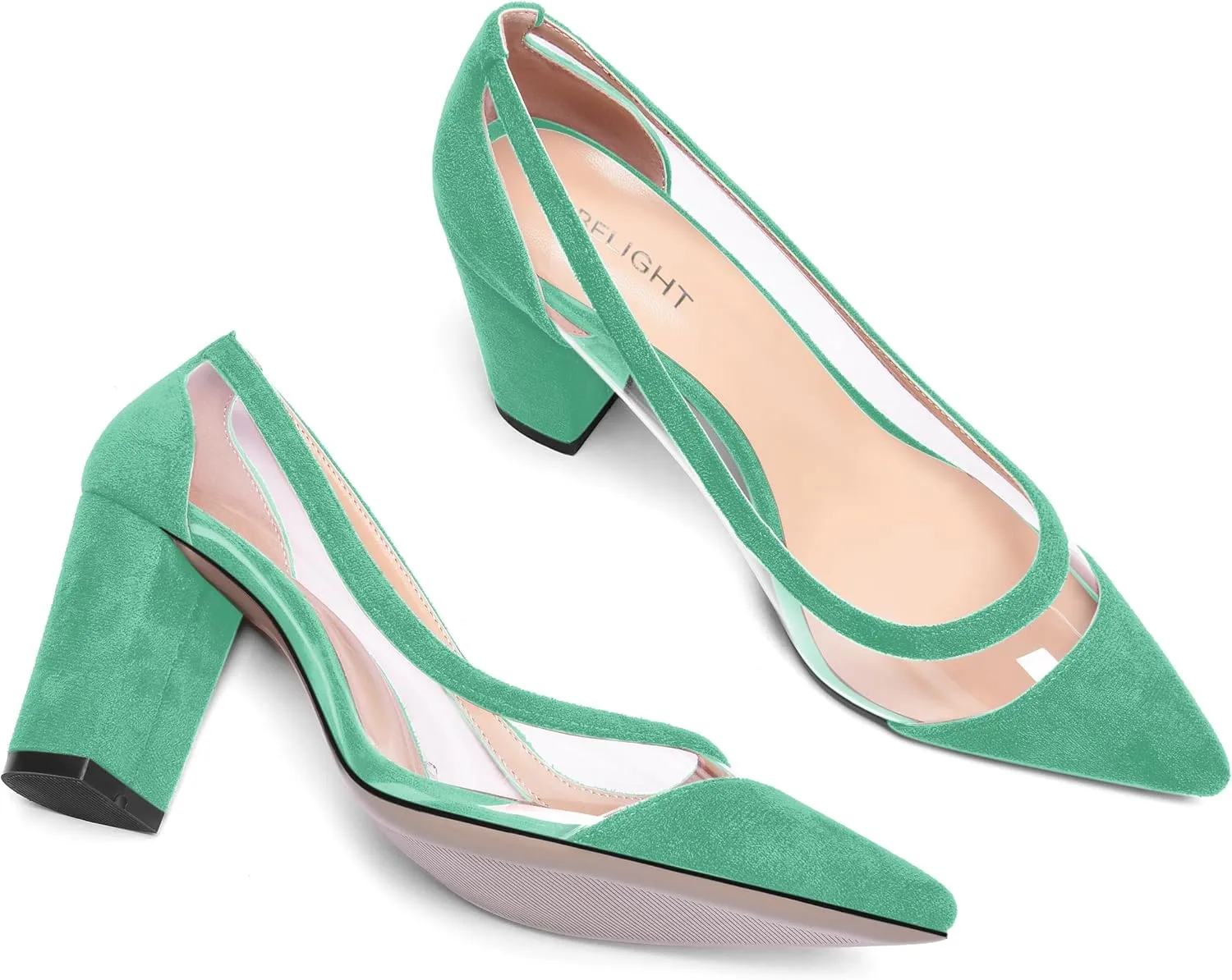 AMBELIGHT Womens Dress Slip On Suede Office Pointed Toe Block High Heel Pumps Shoes 3.3 Inch