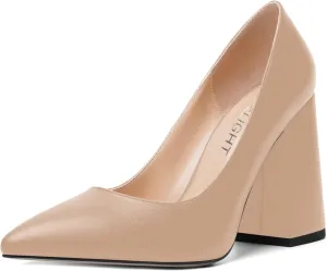 AMBELIGHT Womens Slip On Block Suede Evening Dress Pointed Toe Chunky High Heel Pumps Shoes 4 Inch