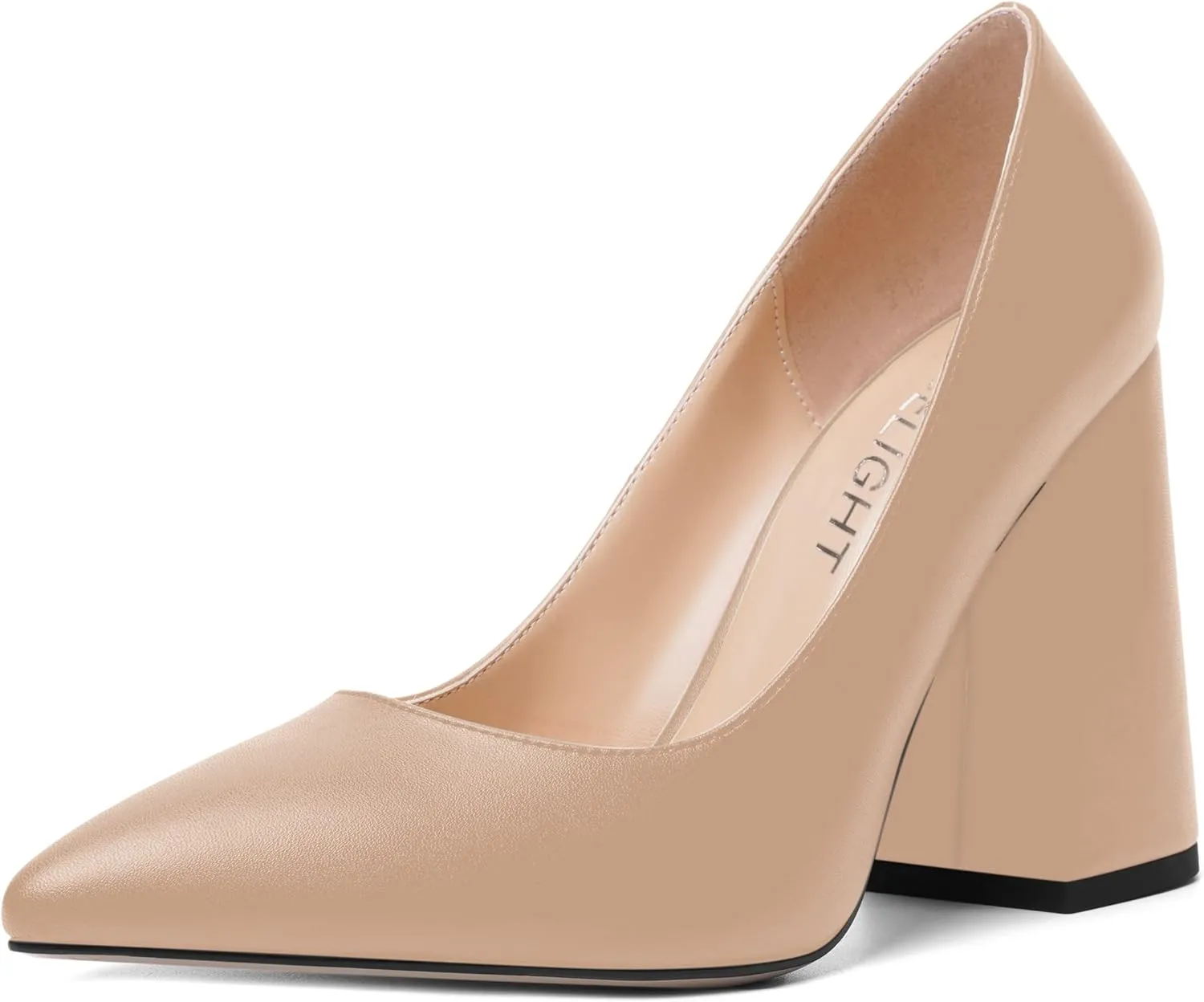 AMBELIGHT Womens Slip On Block Suede Evening Dress Pointed Toe Chunky High Heel Pumps Shoes 4 Inch