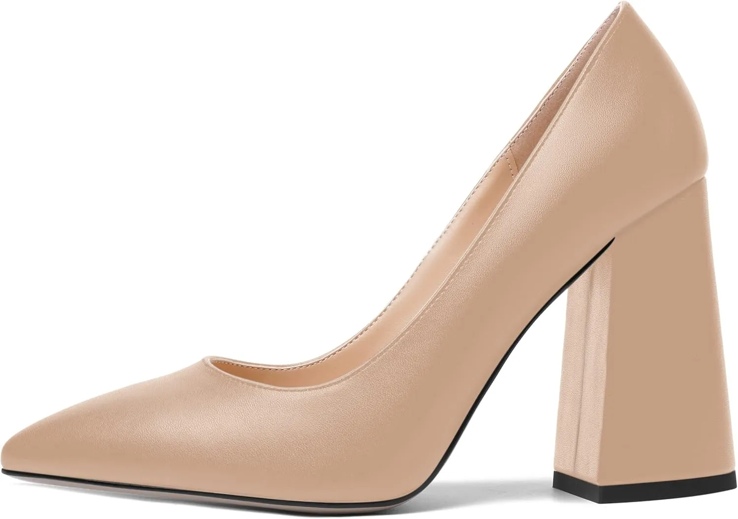 AMBELIGHT Womens Slip On Block Suede Evening Dress Pointed Toe Chunky High Heel Pumps Shoes 4 Inch
