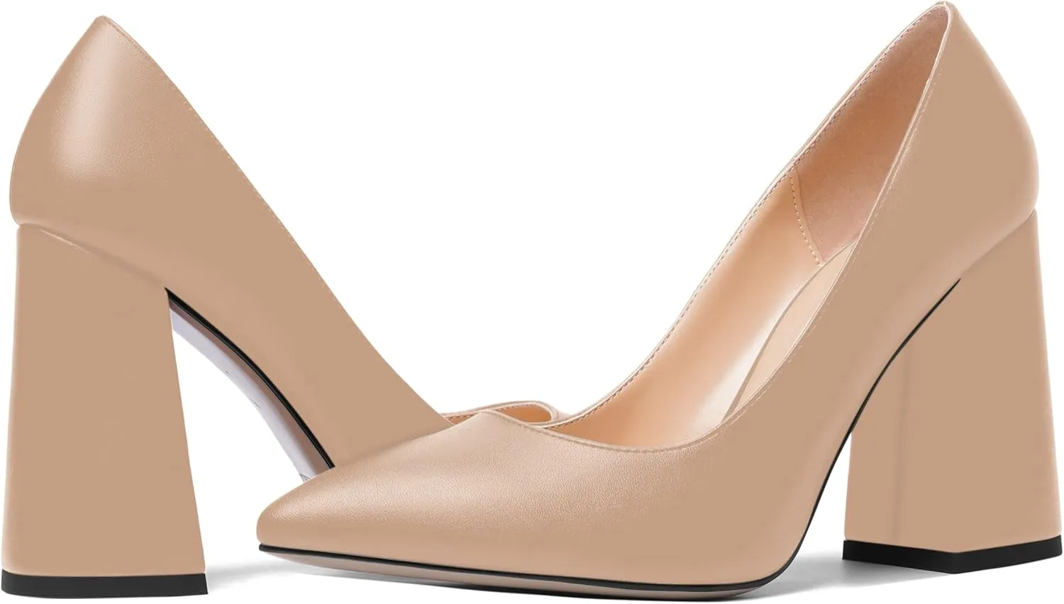 AMBELIGHT Womens Slip On Block Suede Evening Dress Pointed Toe Chunky High Heel Pumps Shoes 4 Inch