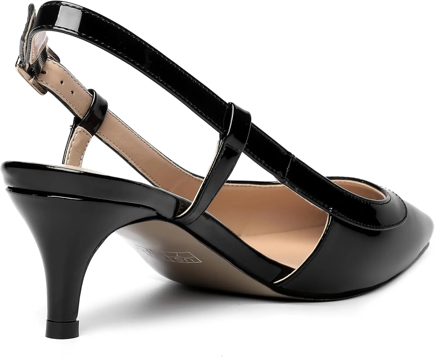AMBELIGHT Womens Square Toe Evening Buckle Patent Sexy Slingback Kitten Low Heel Pumps Shoes 2 Inch