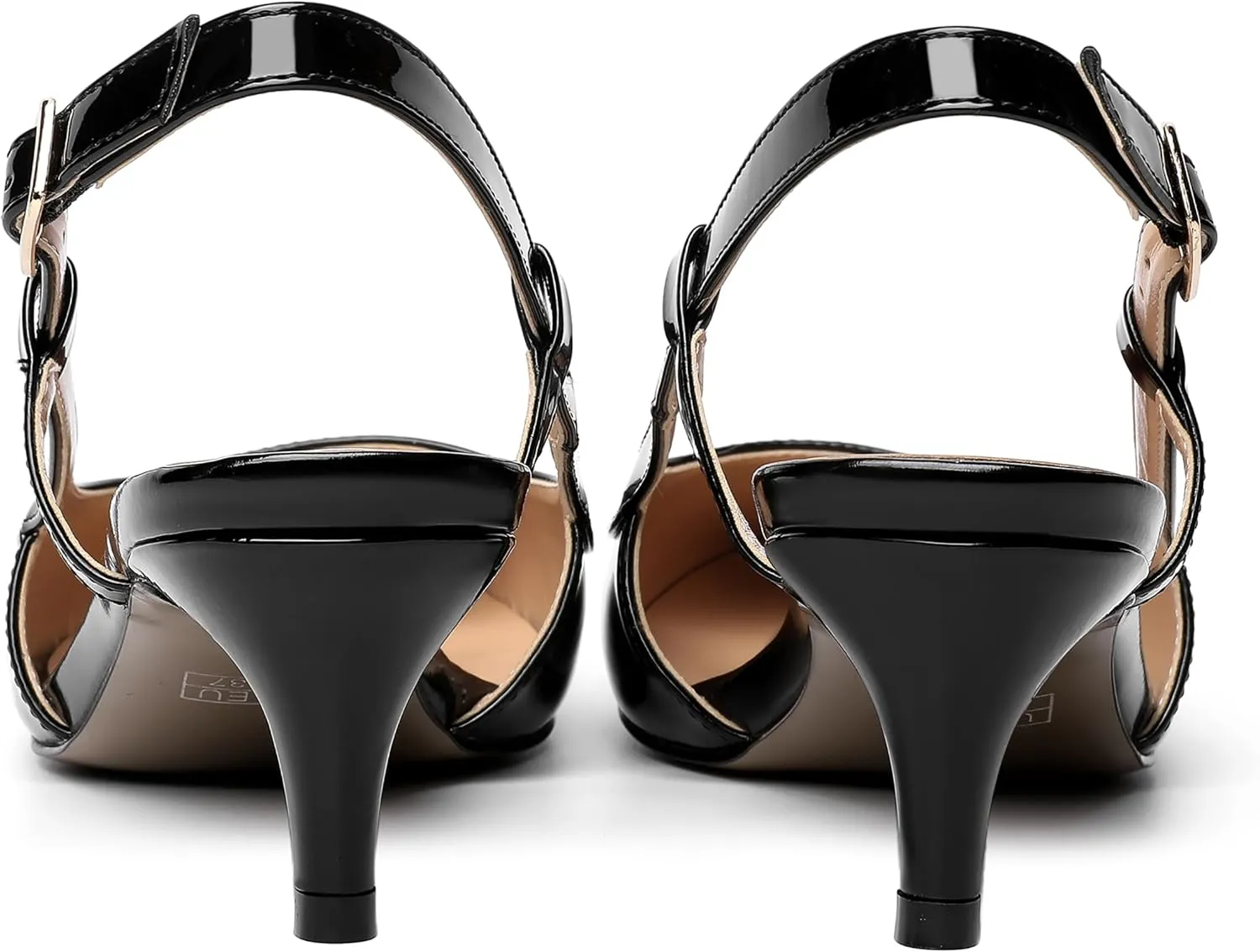 AMBELIGHT Womens Square Toe Evening Buckle Patent Sexy Slingback Kitten Low Heel Pumps Shoes 2 Inch