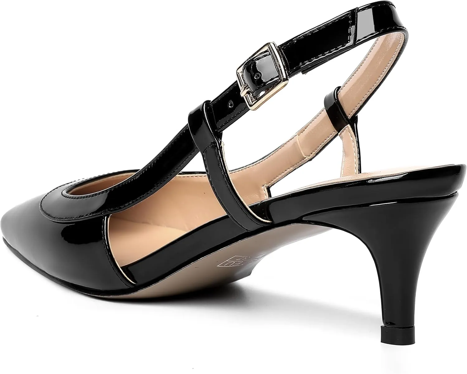 AMBELIGHT Womens Square Toe Evening Buckle Patent Sexy Slingback Kitten Low Heel Pumps Shoes 2 Inch