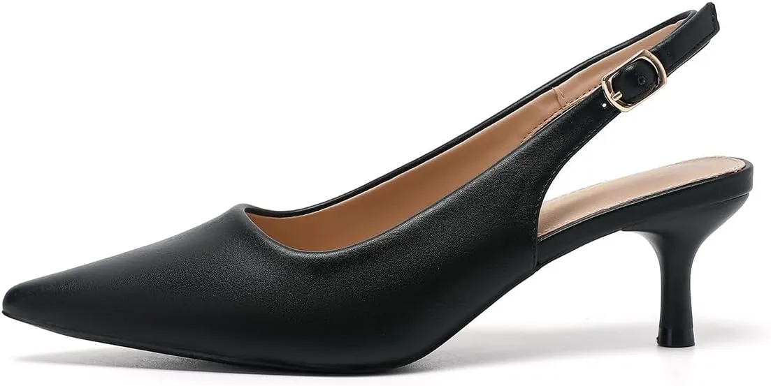 Amoji Women's 2 Inch Pointed Toe Low Kitten Heel Slingback Pump Party Wedding Dress Shoes FZ321