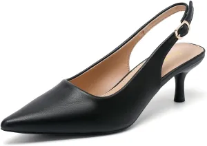 Amoji Women's 2 Inch Pointed Toe Low Kitten Heel Slingback Pump Party Wedding Dress Shoes FZ321