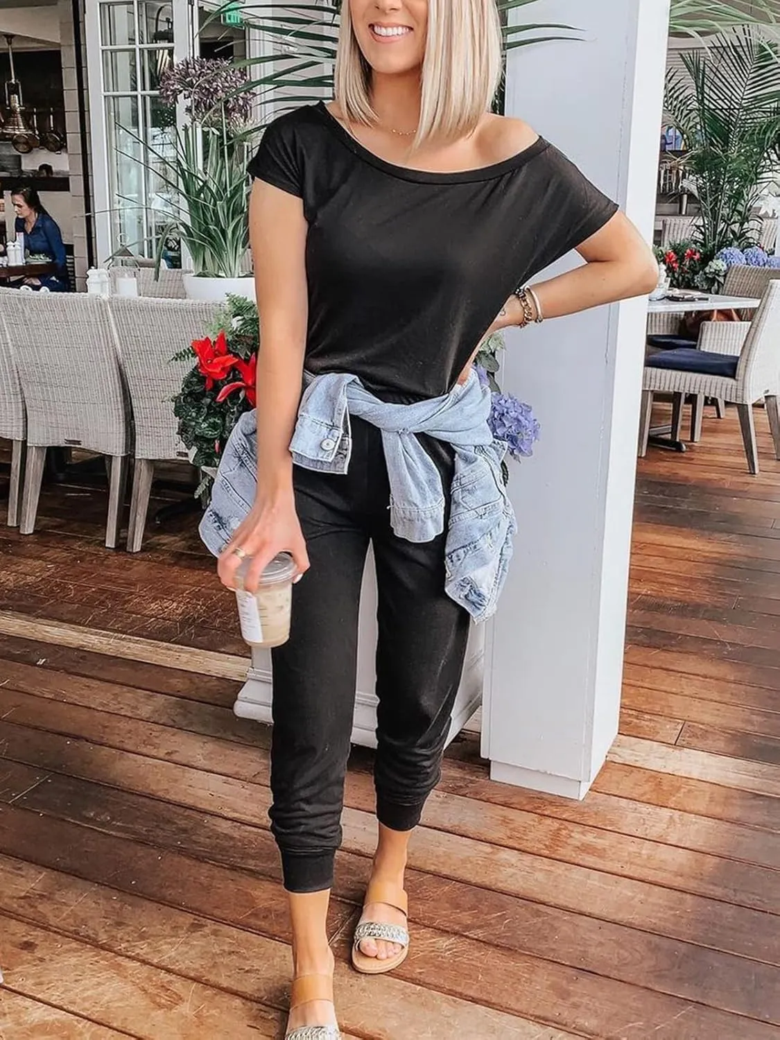 ANRABESS Women's Loose Summer Casual Off Shoulder Elastic Waist Stretchy Long Romper Jumpsuit