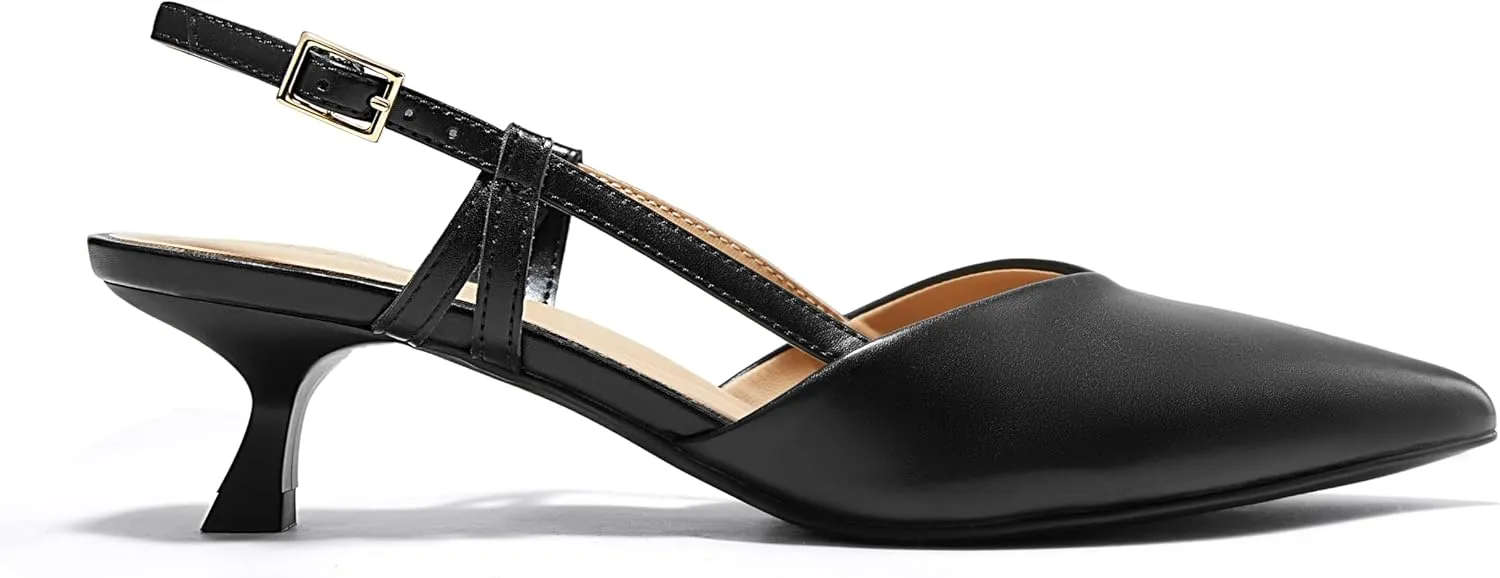 Arromic Women's Slingback Kitten Heels Closed Toe Pointed Toe Low Pump Dress Work Bridal Wedding Heel Shoes