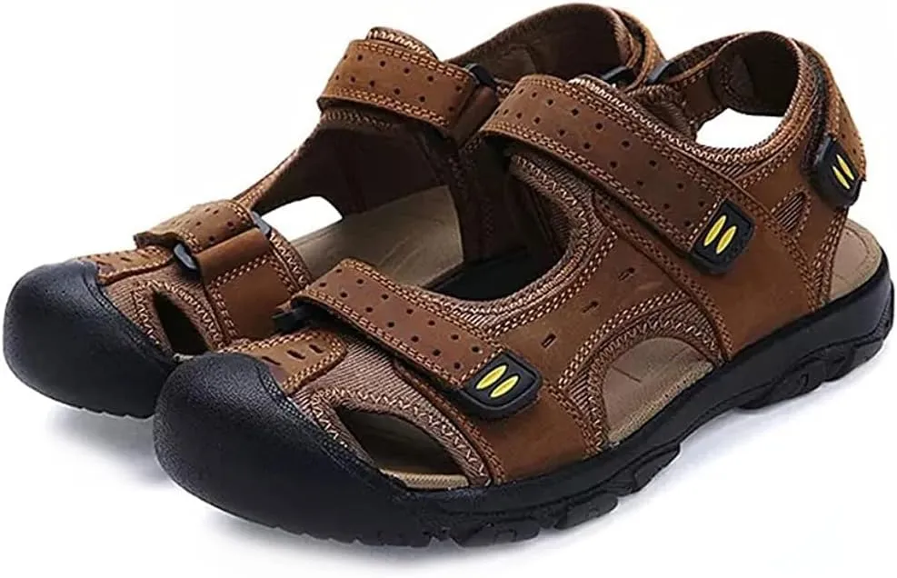 Asifn Men's Sports Hiking Sandals Adjustable Casual Athletic Fisherman Beach Leather Closed Toe Anti Collision Summer