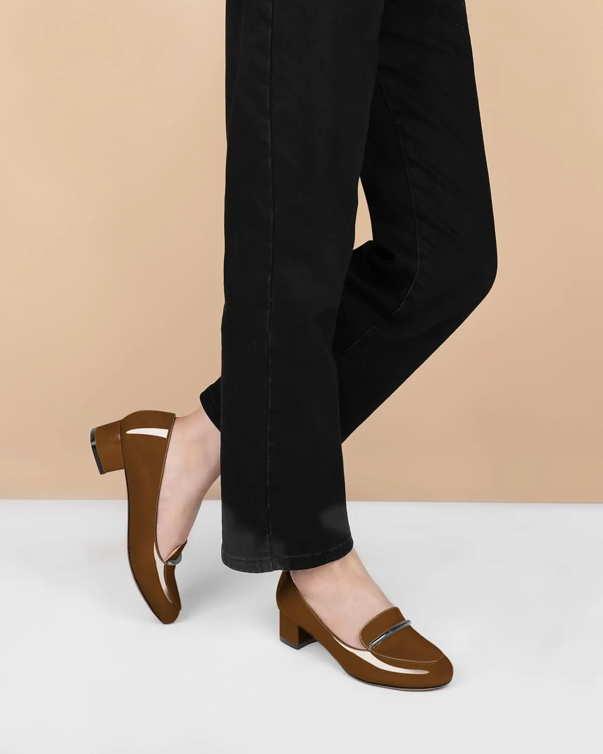 AUMOTED Women Low Block Chunky Heel Pumps Round Toe Slip On 1.5" Closed Toe Loafer Heels Chunky Office Dress Shoes