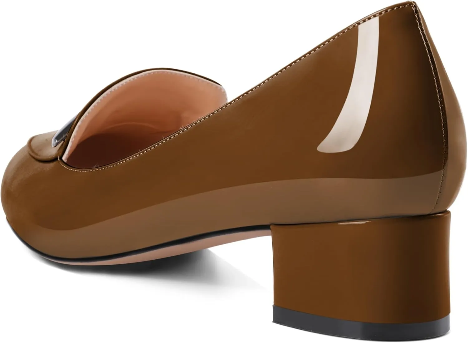 AUMOTED Women Low Block Chunky Heel Pumps Round Toe Slip On 1.5" Closed Toe Loafer Heels Chunky Office Dress Shoes