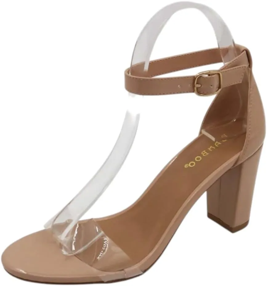 BAMBOO Women's Mid Chunky Heel Sandal with Ankle Strap