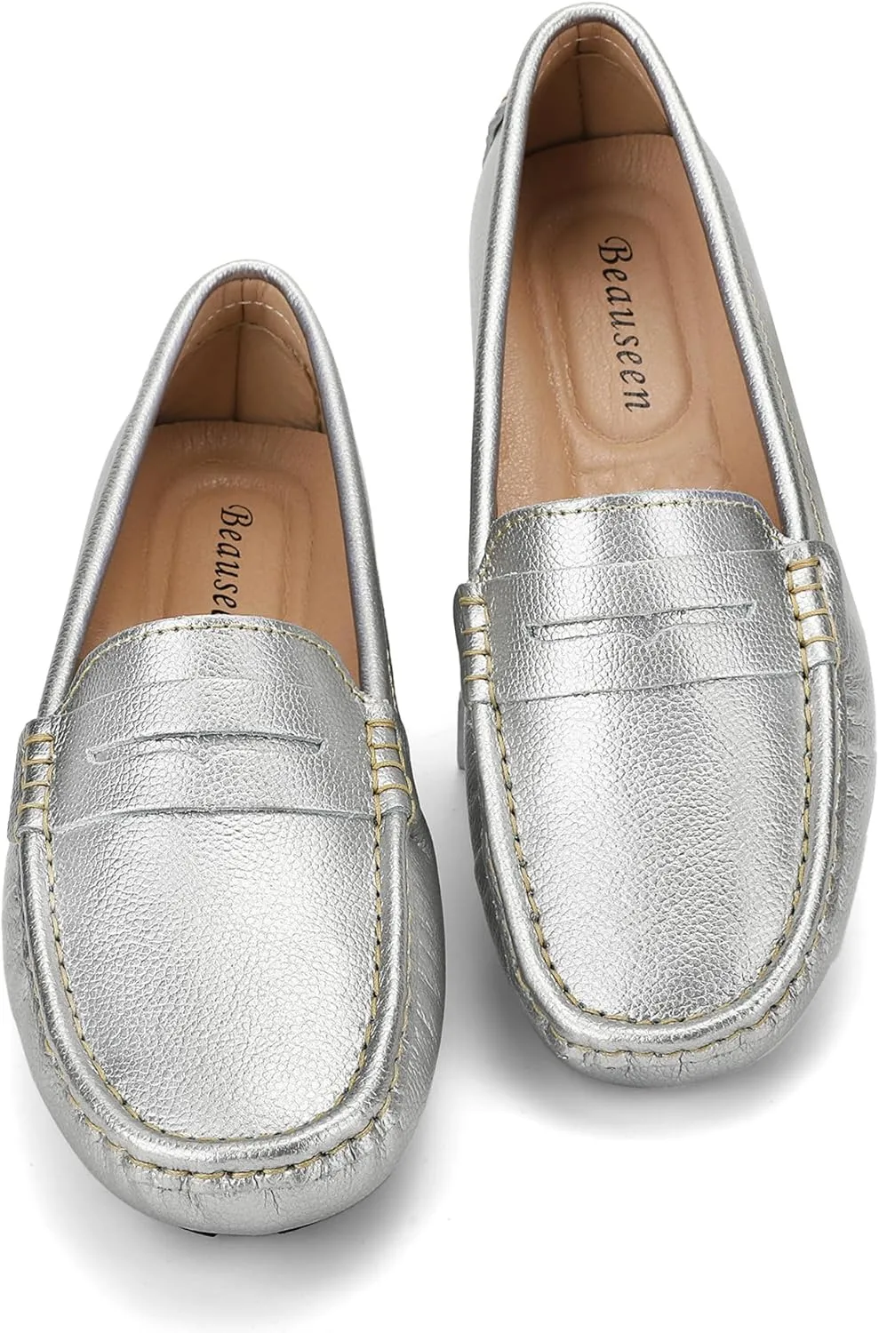BEAUSEEN Women's Genuine Leather Penny Loafers Classic Driving Moccasins Casual Slip On Comfort Women Loafer Shoes