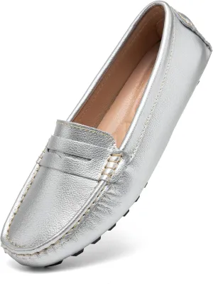 BEAUSEEN Women's Genuine Leather Penny Loafers Classic Driving Moccasins Casual Slip On Comfort Women Loafer Shoes