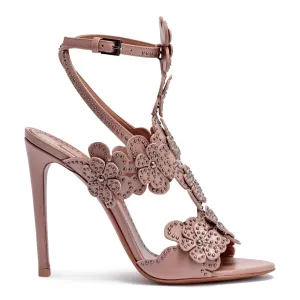 Beige leather floral sandals