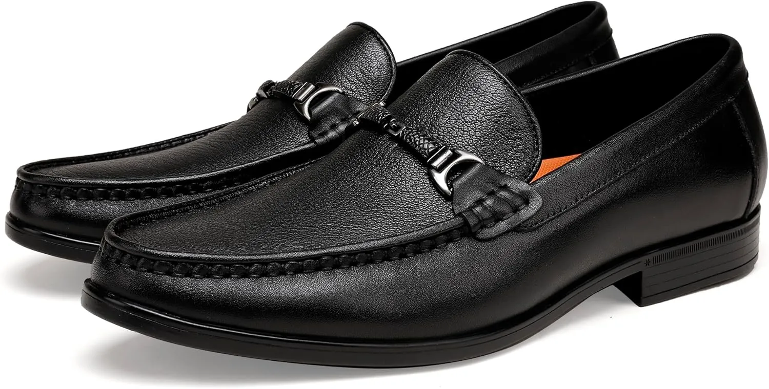 Black Leather Dress Shoes for Men, Casual Metal Buckle Formal Business Shoes Wedding Slip on Loafer Party Dress Shoes
