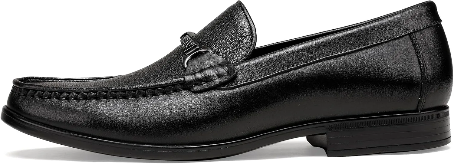 Black Leather Dress Shoes for Men, Casual Metal Buckle Formal Business Shoes Wedding Slip on Loafer Party Dress Shoes