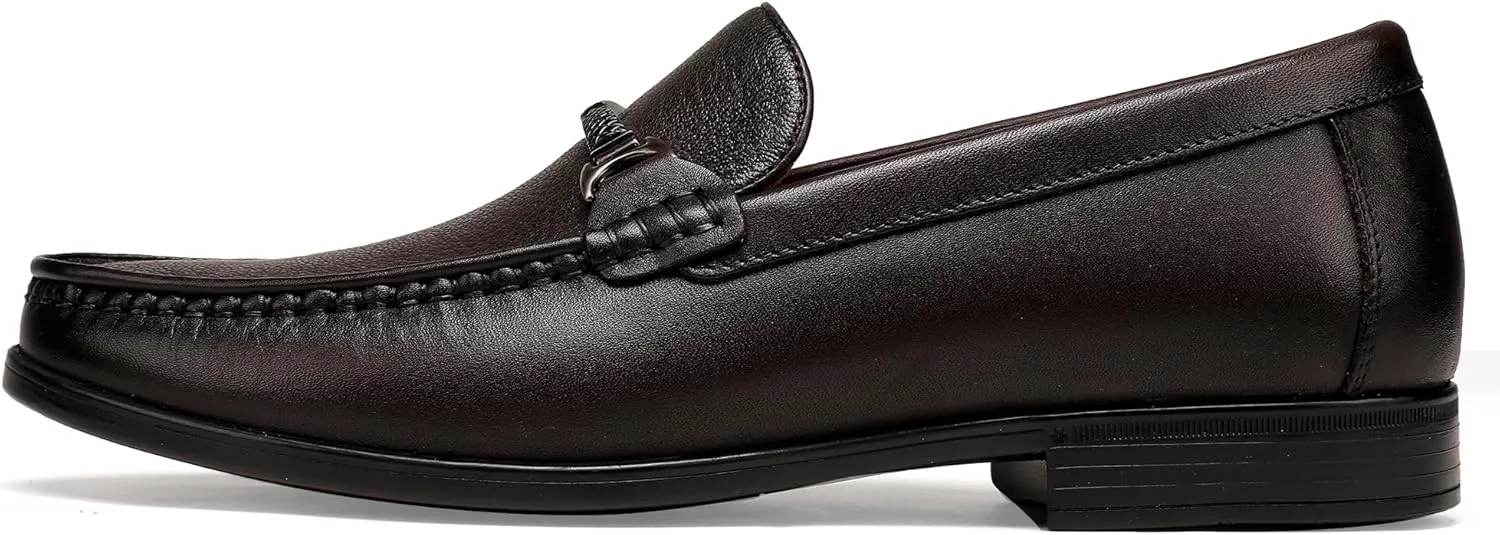 Black Leather Dress Shoes for Men, Casual Metal Buckle Formal Business Shoes Wedding Slip on Loafer Party Dress Shoes
