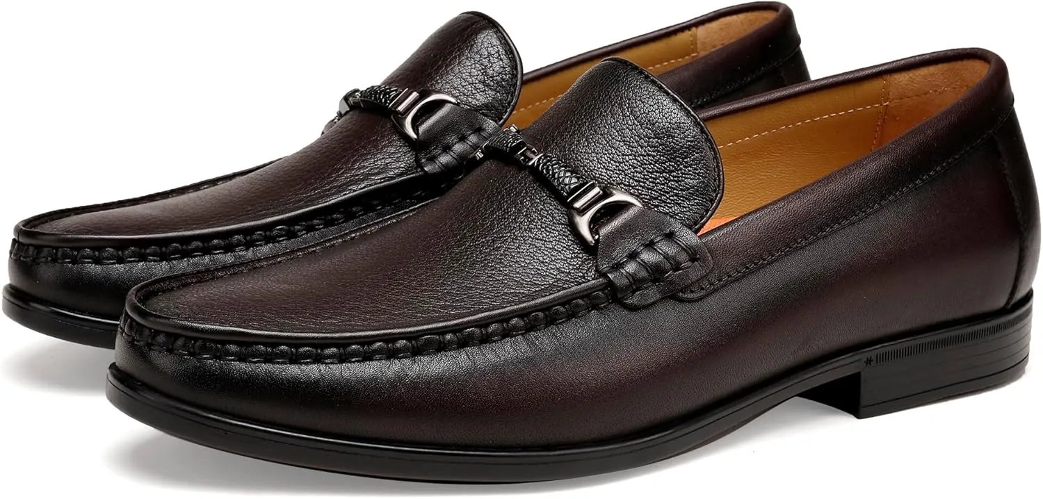 Black Leather Dress Shoes for Men, Casual Metal Buckle Formal Business Shoes Wedding Slip on Loafer Party Dress Shoes