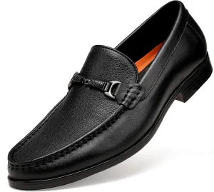 Black Leather Dress Shoes for Men, Casual Metal Buckle Formal Business Shoes Wedding Slip on Loafer Party Dress Shoes