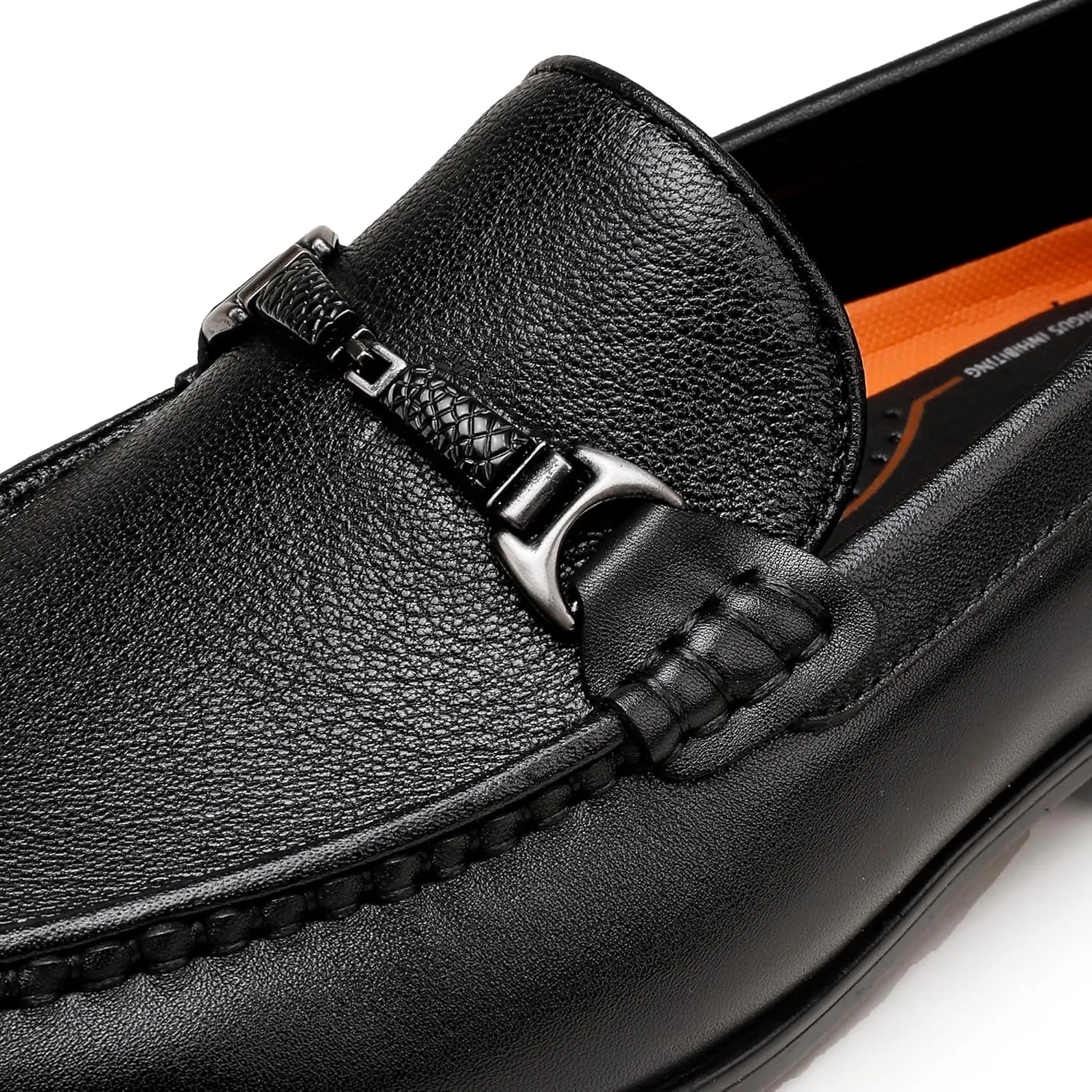 Black Leather Dress Shoes for Men, Casual Metal Buckle Formal Business Shoes Wedding Slip on Loafer Party Dress Shoes