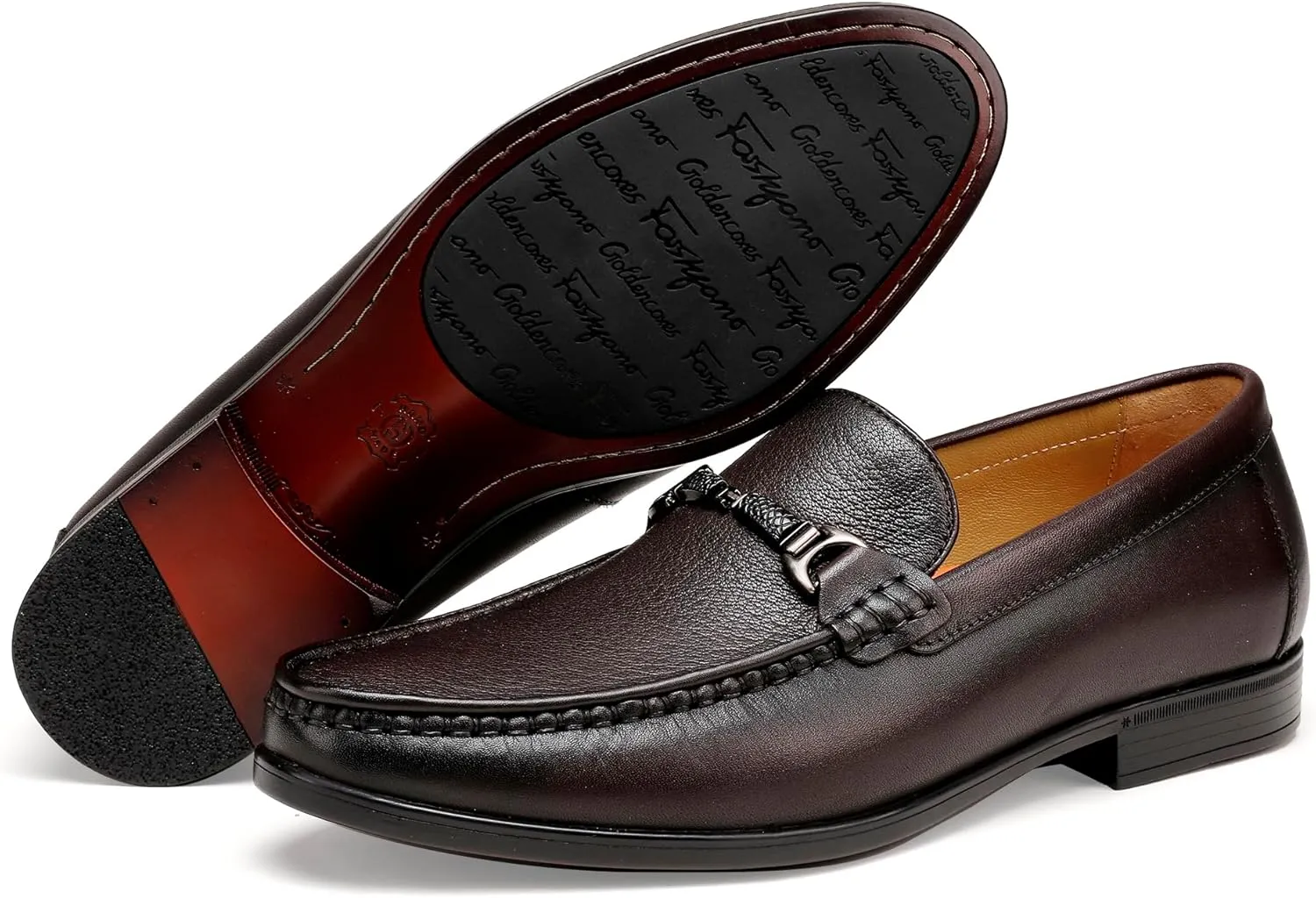 Black Leather Dress Shoes for Men, Casual Metal Buckle Formal Business Shoes Wedding Slip on Loafer Party Dress Shoes