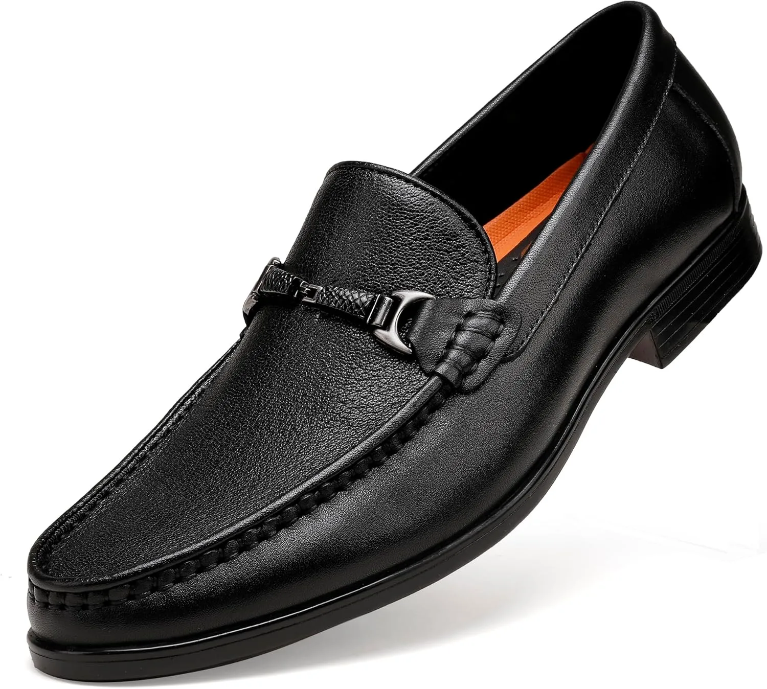 Black Leather Dress Shoes for Men, Casual Metal Buckle Formal Business Shoes Wedding Slip on Loafer Party Dress Shoes