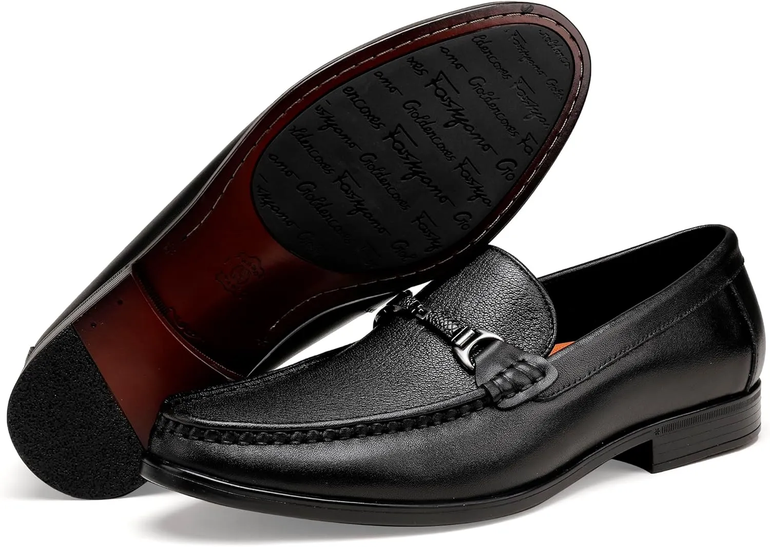 Black Leather Dress Shoes for Men, Casual Metal Buckle Formal Business Shoes Wedding Slip on Loafer Party Dress Shoes