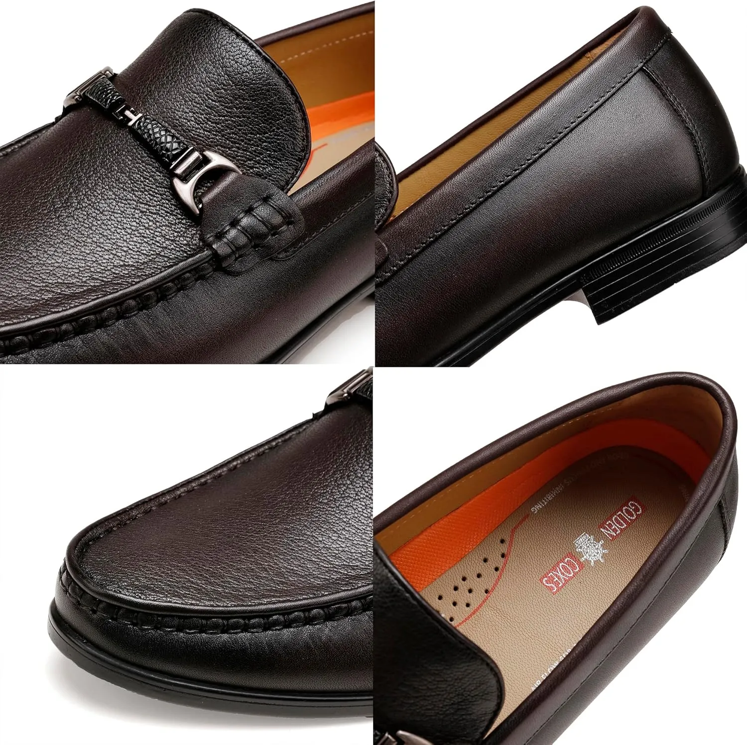 Black Leather Dress Shoes for Men, Casual Metal Buckle Formal Business Shoes Wedding Slip on Loafer Party Dress Shoes