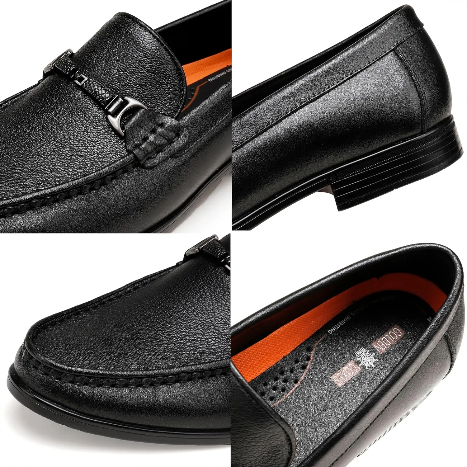 Black Leather Dress Shoes for Men, Casual Metal Buckle Formal Business Shoes Wedding Slip on Loafer Party Dress Shoes