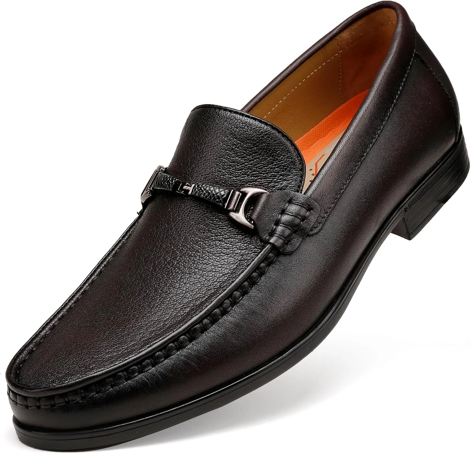 Black Leather Dress Shoes for Men, Casual Metal Buckle Formal Business Shoes Wedding Slip on Loafer Party Dress Shoes