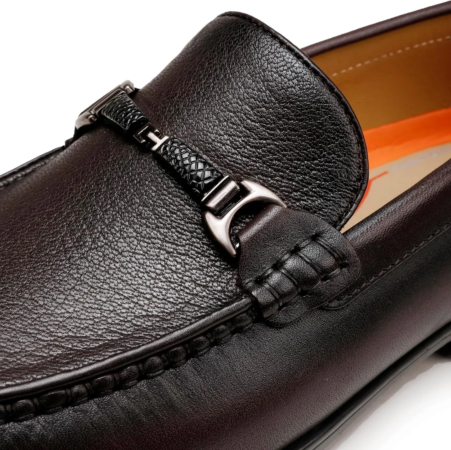 Black Leather Dress Shoes for Men, Casual Metal Buckle Formal Business Shoes Wedding Slip on Loafer Party Dress Shoes