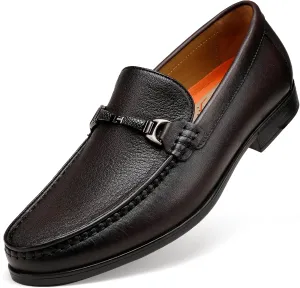 Black Leather Dress Shoes for Men, Casual Metal Buckle Formal Business Shoes Wedding Slip on Loafer Party Dress Shoes