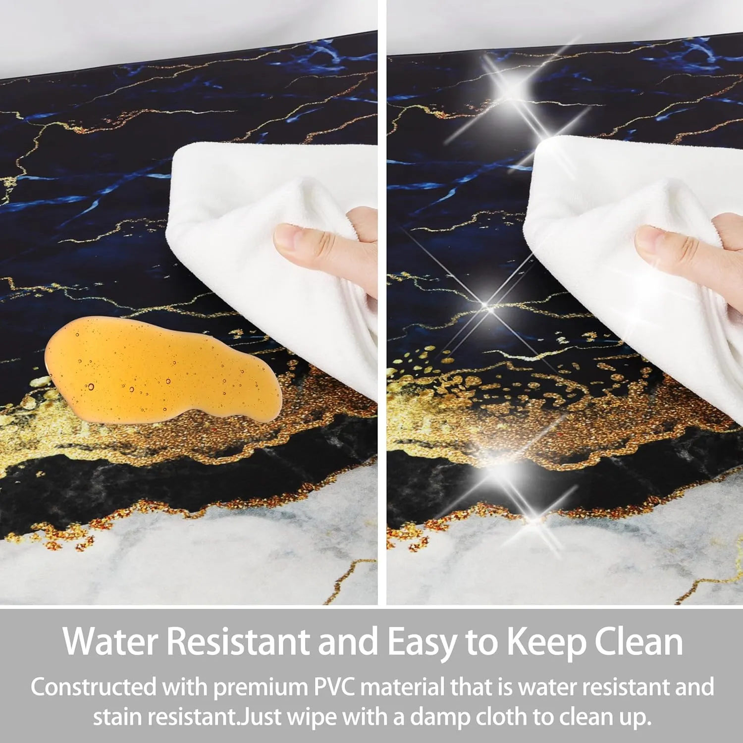 Blue Kitchen Mats and Rugs 2 Pieces Marble Anti Fatigue Cushioned Kicthen Floor Mat Gold Kitchen Accessories Non-Slip Standing Mats for Home Office Laundry (Blue Gold, 17x29.5 17x47.2)