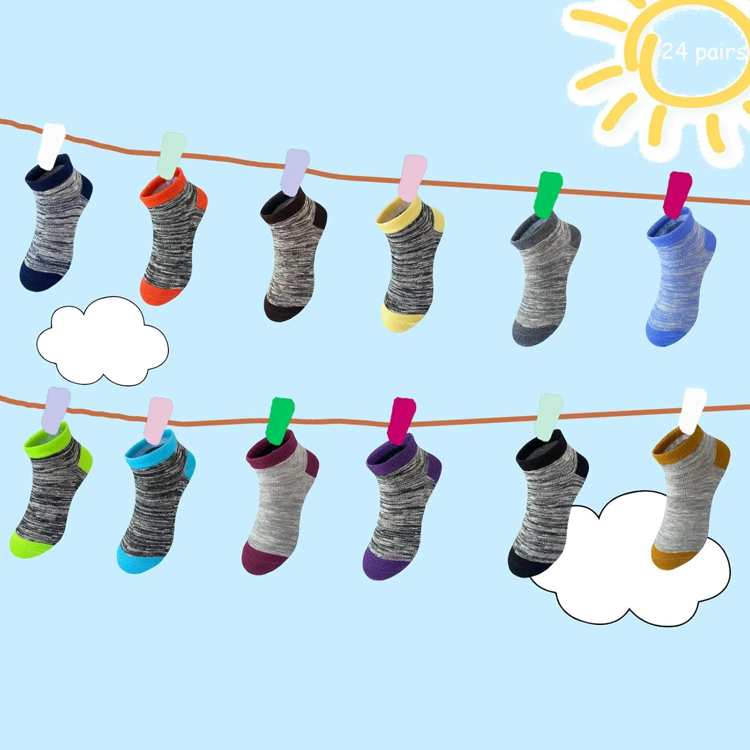Boy Socks 24 Pairs Half Cushioned Low Cut Sock Ankle Athletic Cotton Sock For Little Big Kids