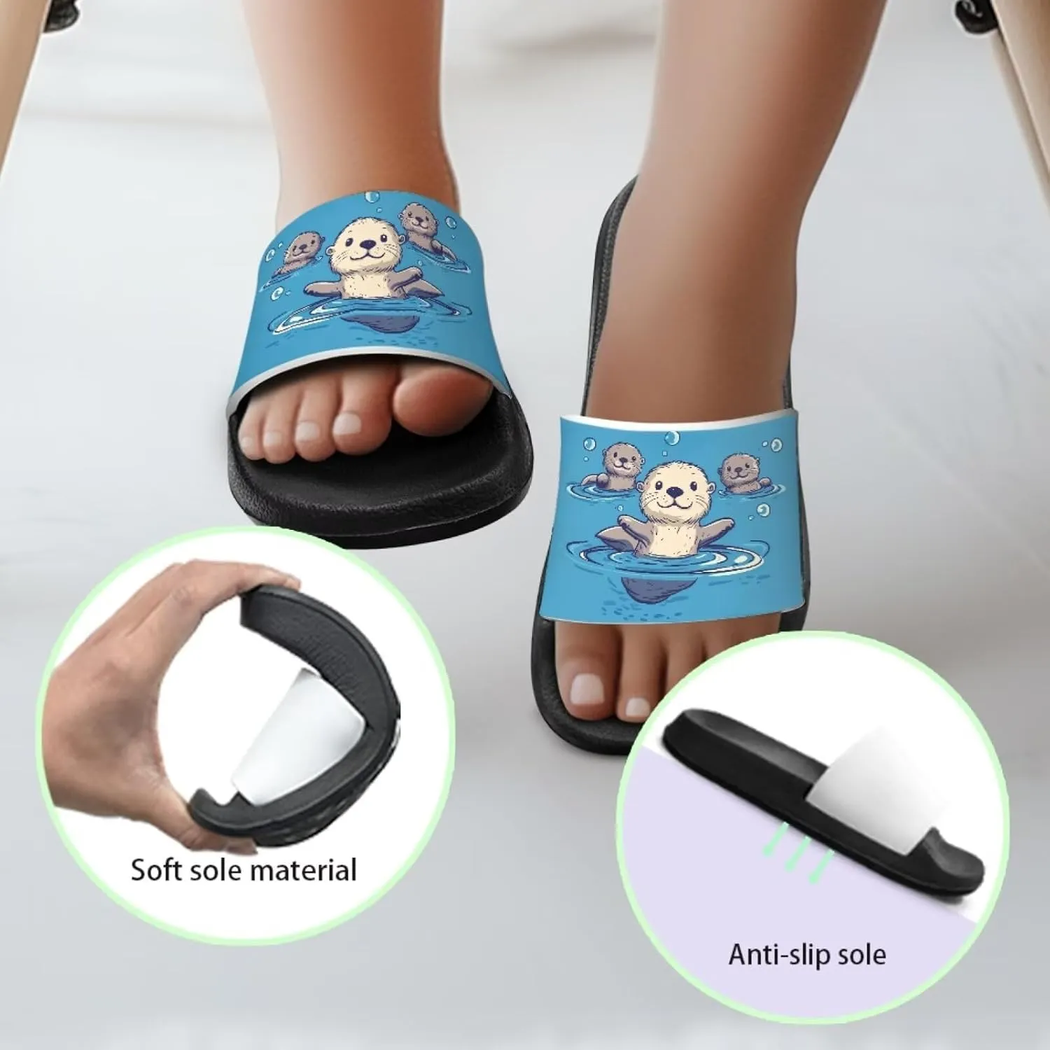 Boys Slides Kids Girls Slippers Blue Beach Sandals Cute Sea Animal Summer Shoes for Home Pool Gifts